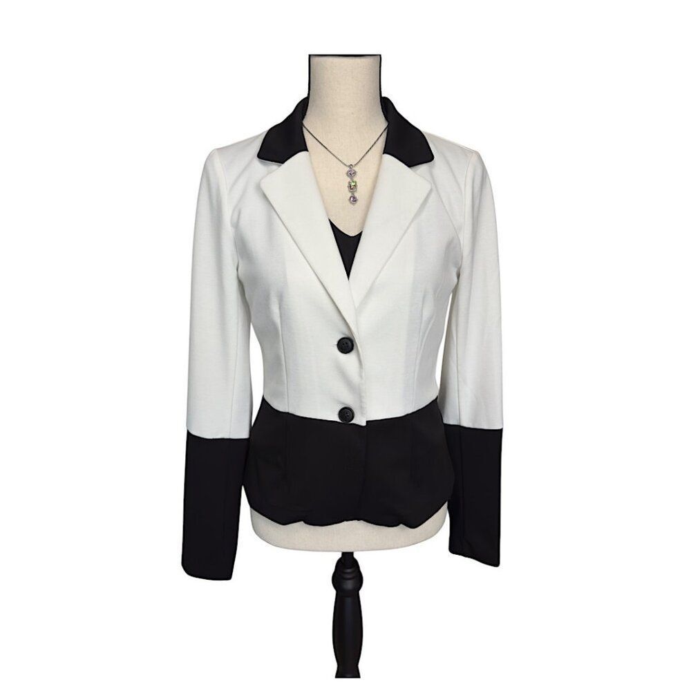 Eric & Lani Colorblock Black / White Lightweight Blazer Jacket | Size Lg. EUC+